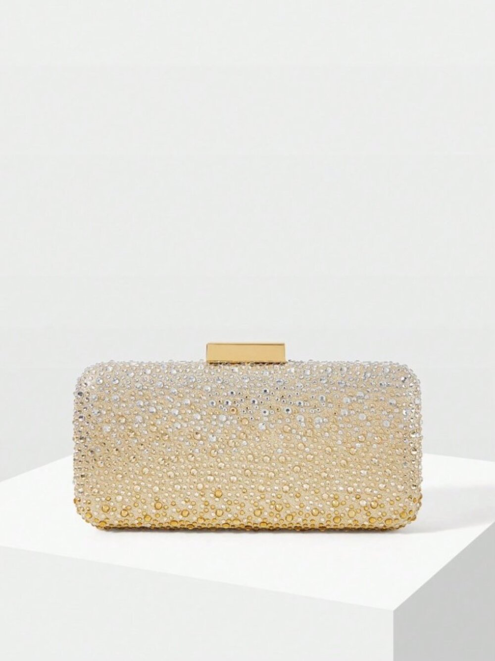 Gold Ombre Rhinestone Studded Box Clutch Evening Bag